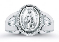 Women's Crystal Miraculous Medal Ring Sterling Silver [HMR008]