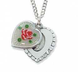 Women's Enamel Slide Heart Shaped Miraculous Medal Necklace [CM0400]