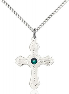 Youth Cross Pendant with Dotted Etching with Birthstone Options [BLST60366]