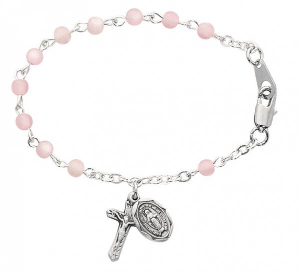 Baby Rosary Bracelet with Pink Pearls - Sterling Silver