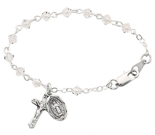Baby Rosary Bracelet with Tin Cut Crystal Beads - Sterling Silver