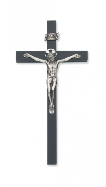 Black Wood Crucifix with Silver Corpus - 8&quot;H - Black