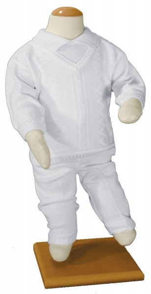 Boys 100% Cotton Knit Two Piece Baptism Outfit - White