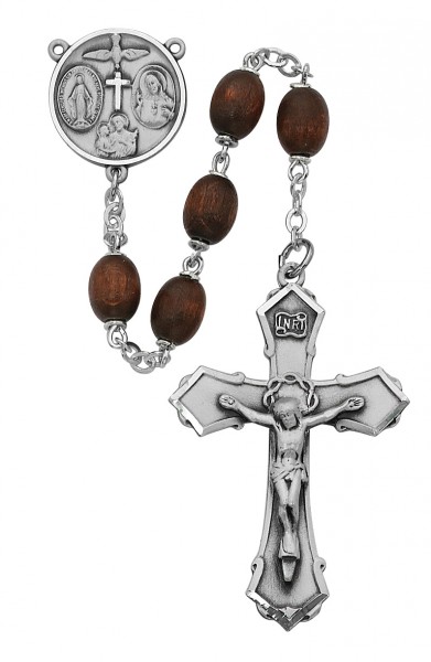 Boy's Brown Wood Confirmation Rosary - Black