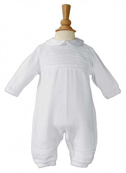 Boys Cotton Knit Baptism Coverall - White