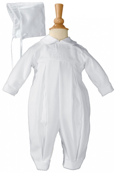Boys Irish Baptism Coverall with Embroidery Shamrock Cluster - White