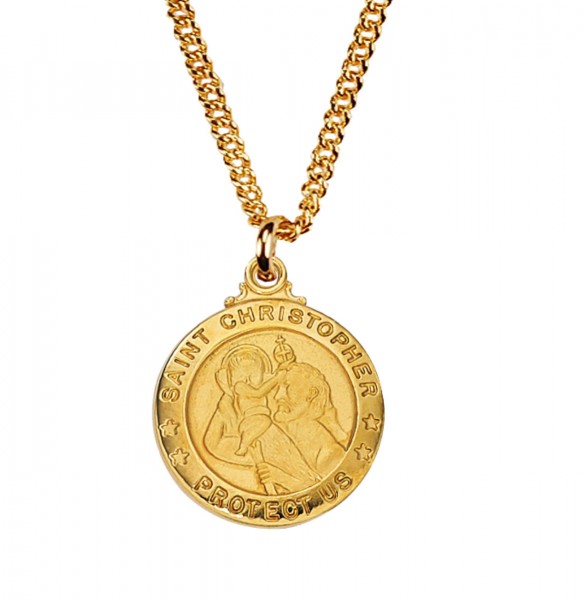 Boy's Saint Christopher Medal Round Goldtone - Gold Tone