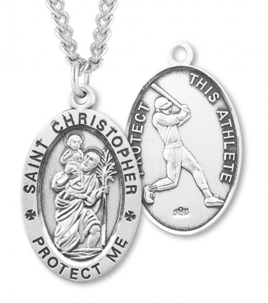 Men's Sterling Silver Saint Christopher Baseball Medal - Sterling Silver