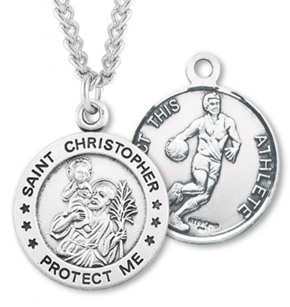 Men's Sterling Silver Round Saint Christopher Basketball Medal - Sterling Silver