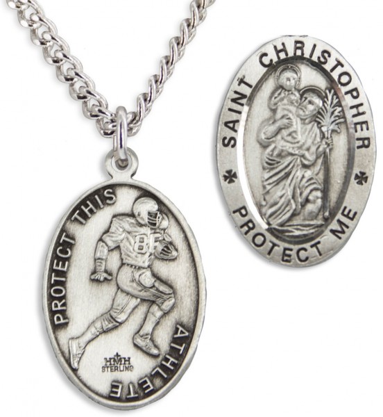 Men's Sterling Silver Saint Christopher Football Medal - Sterling Silver