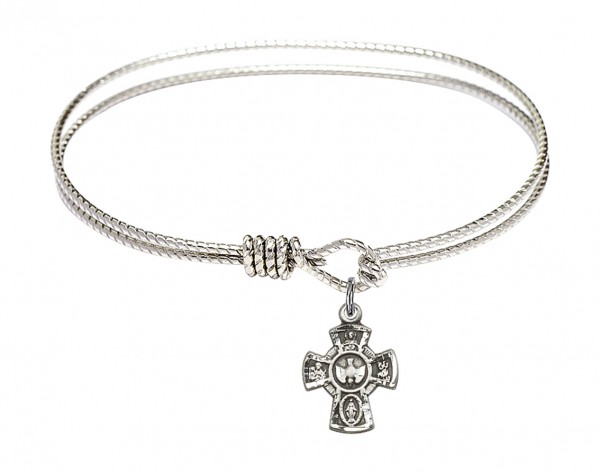 Cable Bangle Bracelet with a 5-Way Charm - Silver