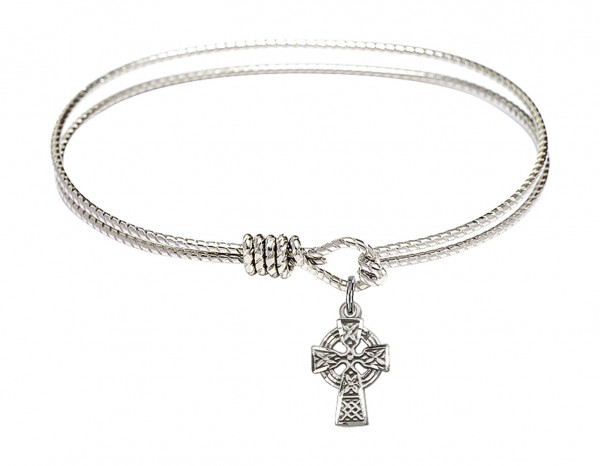 Cable Bangle Bracelet with a Celtic Cross Charm - Silver