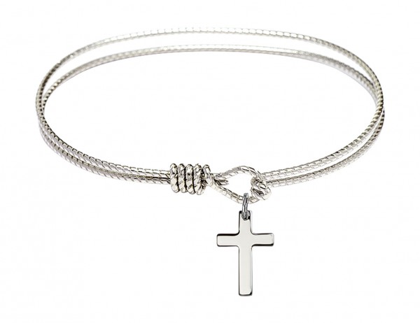 Cable Bangle Bracelet with a Cross Charm - Silver
