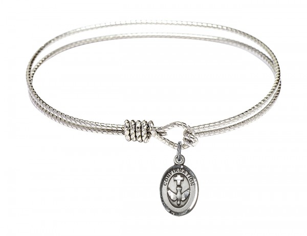 Cable Bangle Bracelet with a Cross Dove Confirmation Charm - Silver