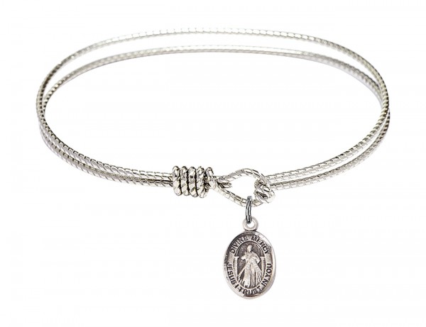Cable Bangle Bracelet with a Divine Mercy Charm - Silver