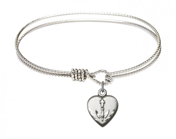 Cable Bangle Bracelet with a Heart Confirmation Charm - Silver