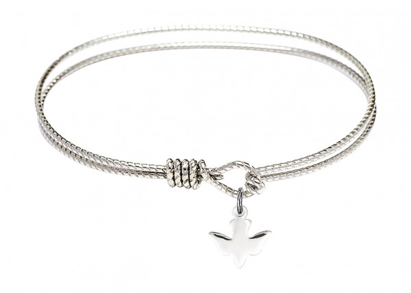 Cable Bangle Bracelet with a Holy Spirit Dove Charm - Silver