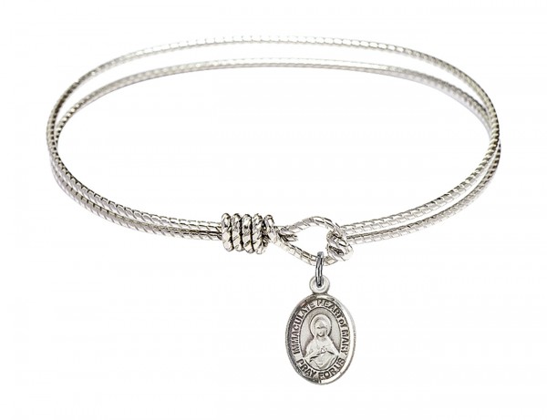 Cable Bangle Bracelet with a Immaculate Heart of Mary Charm - Silver