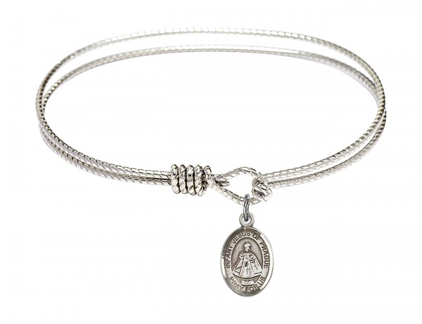 Cable Bangle Bracelet with a Infant of Prague Charm - Silver