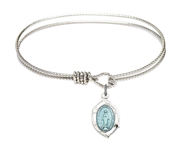 Cable Bangle Bracelet with a Miraculous Leaf Charm - Silver