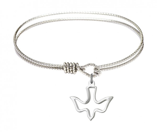 Cable Bangle Bracelet with an Open Cut Holy Spirit Charm - Silver