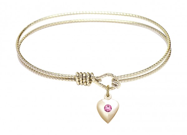 Cable Bangle Bracelet with a Puff Heart Charm - Rose