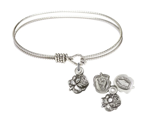 Cable Bangle Bracelet with a Rosebud Charm - Silver