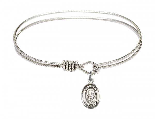 Cable Bangle Bracelet with a Saint Brigid of Ireland Charm - Silver