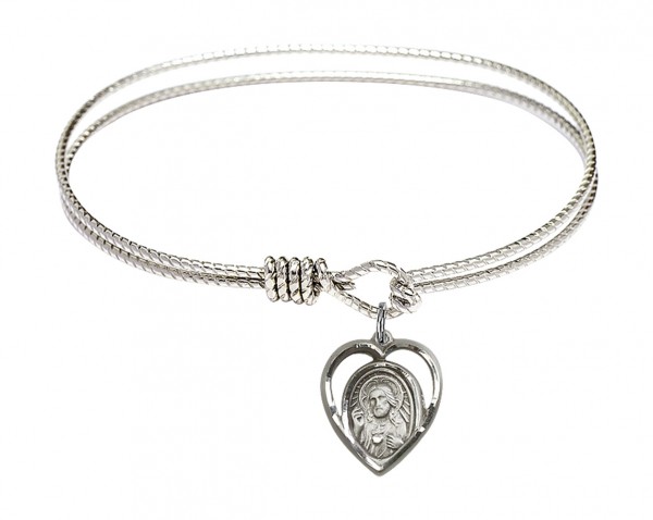 Cable Bangle Bracelet with a Scapular Charm - Silver