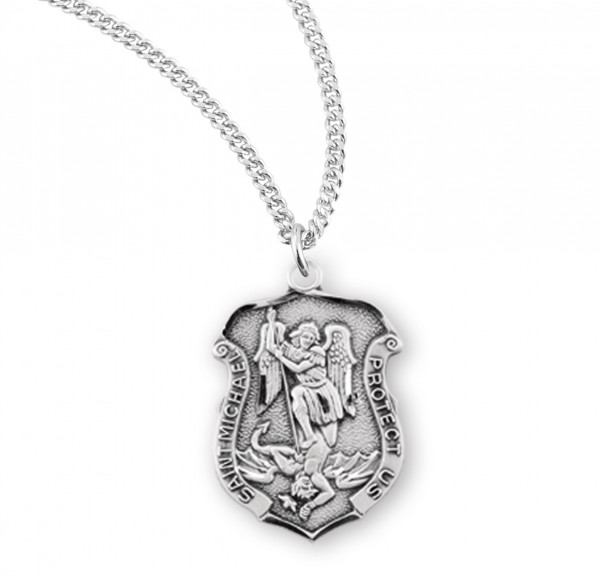 Charm Size Badge Shape Saint Michael Necklace - Sterling Silver