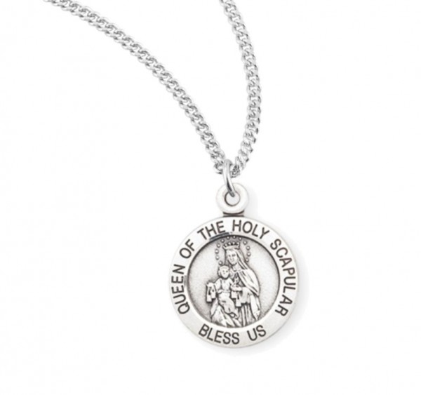 Charm Size Queen of the Holy Scapular Necklace - Sterling Silver