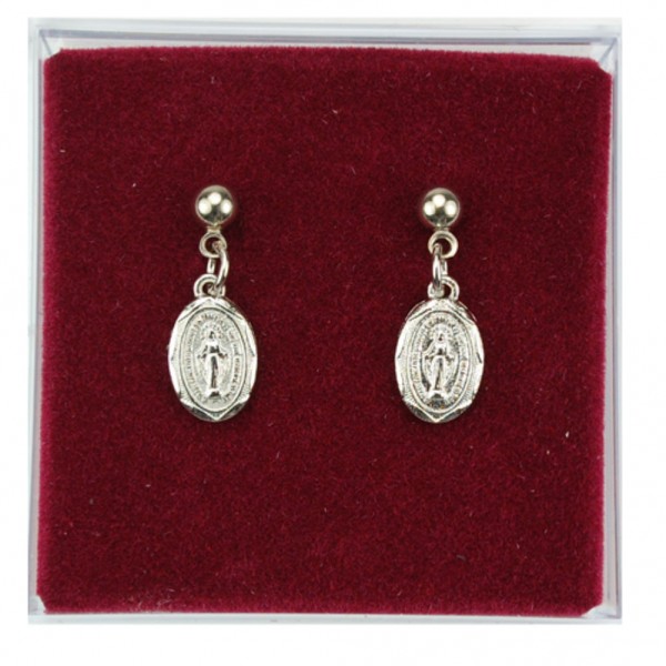 Classic Miraculous Medal Dangle Earrings - Silver tone