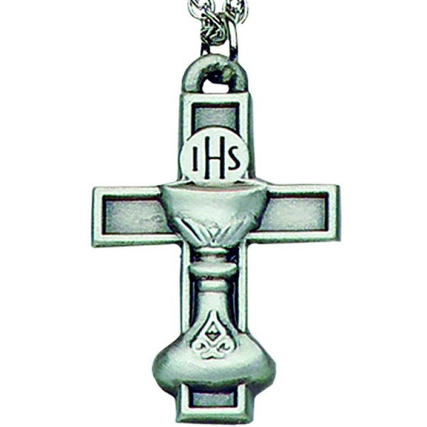 Communion Cross and Chalice Pendant - Silver