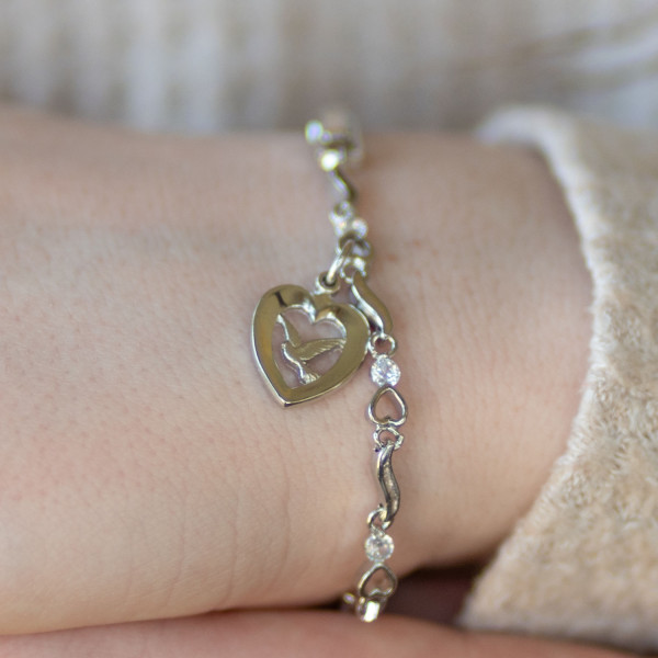Confirmation Bracelet with Heart Shaped Dove - Silver