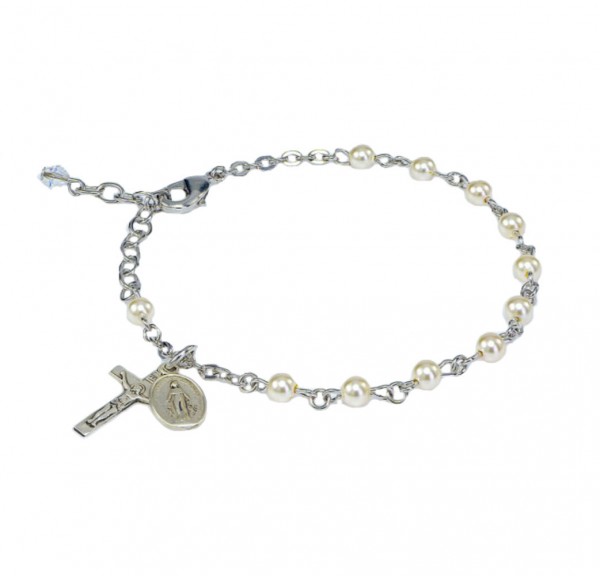 Cream Pearl 4mm First Communion Rosary Bracelet - Cream