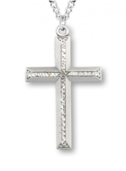 Cross Necklace in Pewter with Bright Cut Accents - Pewter