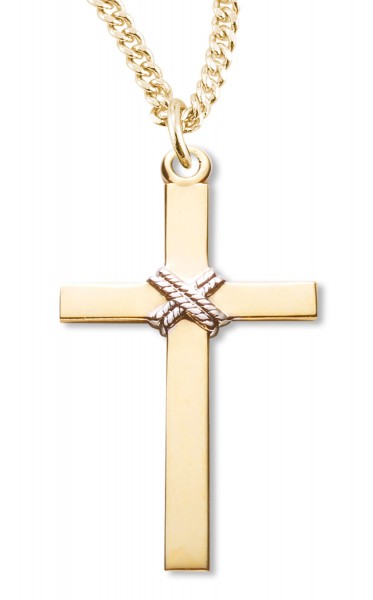 Men's Knot Rope Center Cross Pendant Two-Tone - Two-Tone