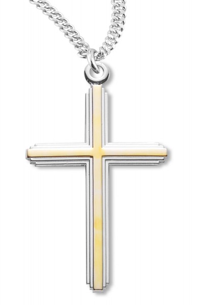 Cross Pendant Gold Plated Sterling Silver Two Tone - Two-Tone
