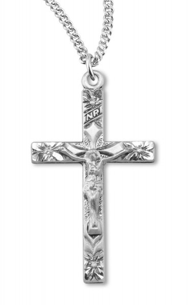 Women's Flower Tip Crucifix Necklace - Sterling Silver