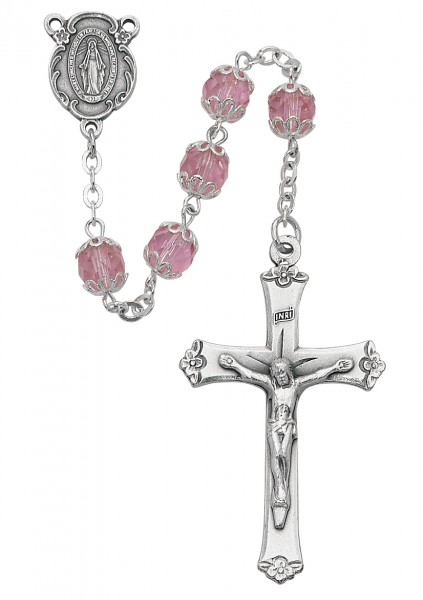 Double Capped Pink Glass Rosary - Rose