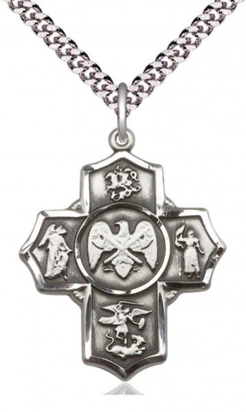 Five Way Cross US National Guard Necklace - Sterling Silver