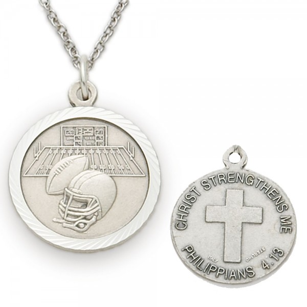 Football Sports Medal 3/4 inch with Chain - Silver