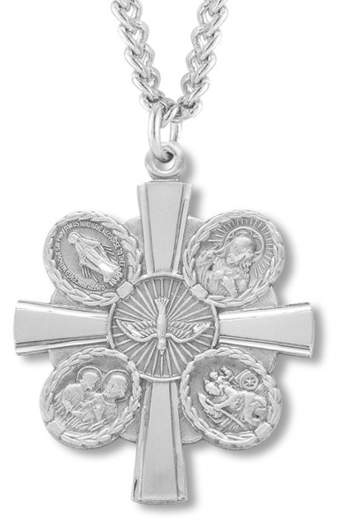 Four-Way Medal in Cross Pendant - Sterling Silver