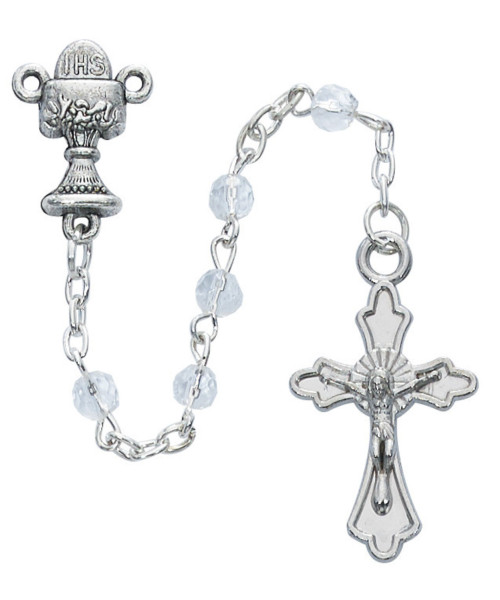 Girls Crystal First Communion Rosary with Cross Box - Clear