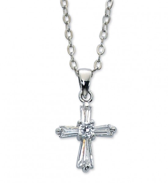 Girls Crystal Clear Cross Necklace - Clear
