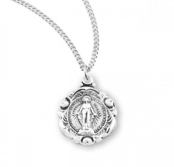 Girl's Floret Miraculous Medal Necklace - Sterling Silver