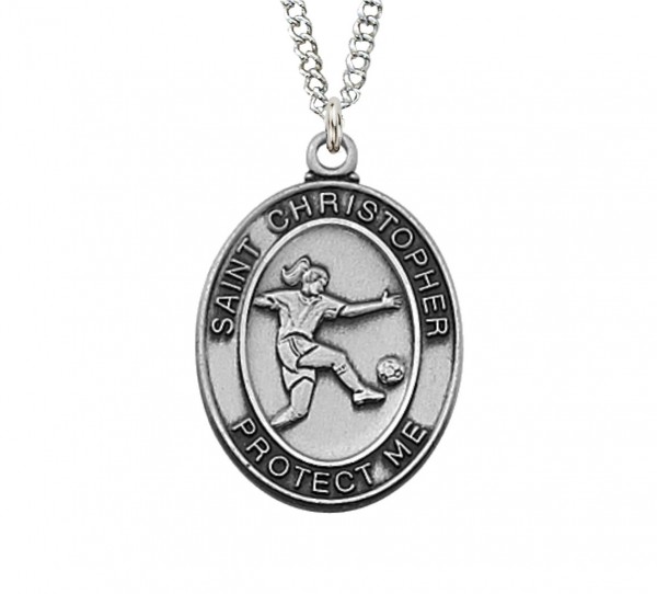 Girls Oval Soccer Necklace Pewter Medal - Pewter