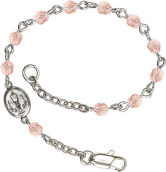 Girls Silver Chalice First Communion Bracelet 4mm Crystal Beads - Rose