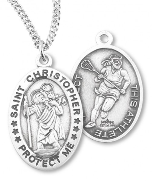 Girl's St. Christopher Lacrosse Medal Sterling Silver - Sterling Silver