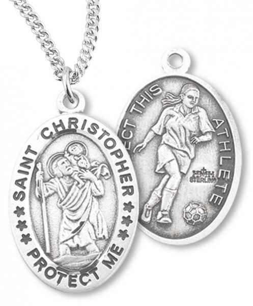 Girl's St. Christopher Soccer Medal Sterling Silver - Sterling Silver